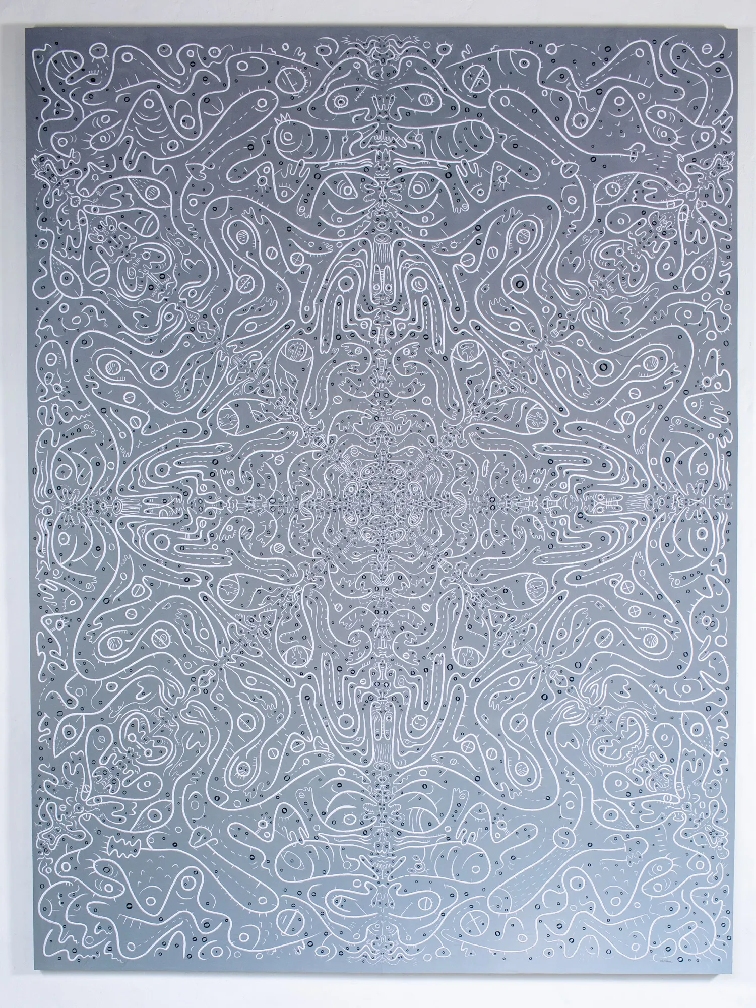 Detail of a large embroidered textile painting